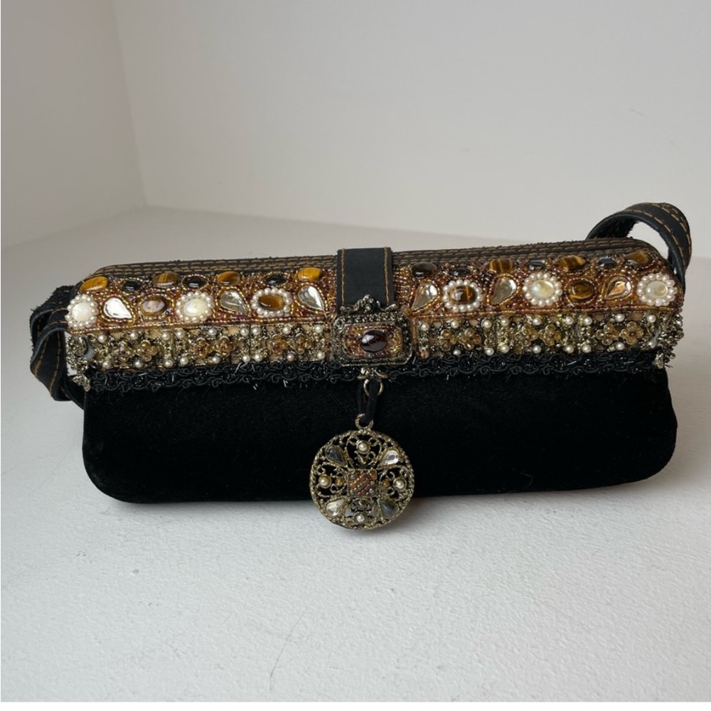 Mary Frances Black Velvet Beaded Handbag Vintage